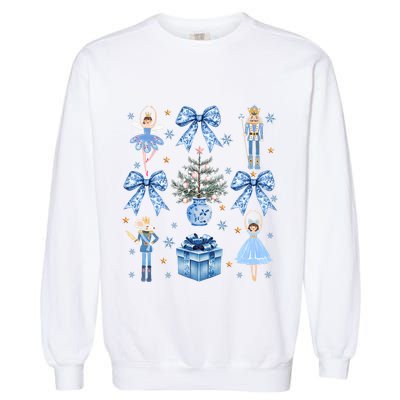 Coquette Blue Bow Nutcracker Xmas Merry Christmas Pajamas Garment-Dyed Sweatshirt