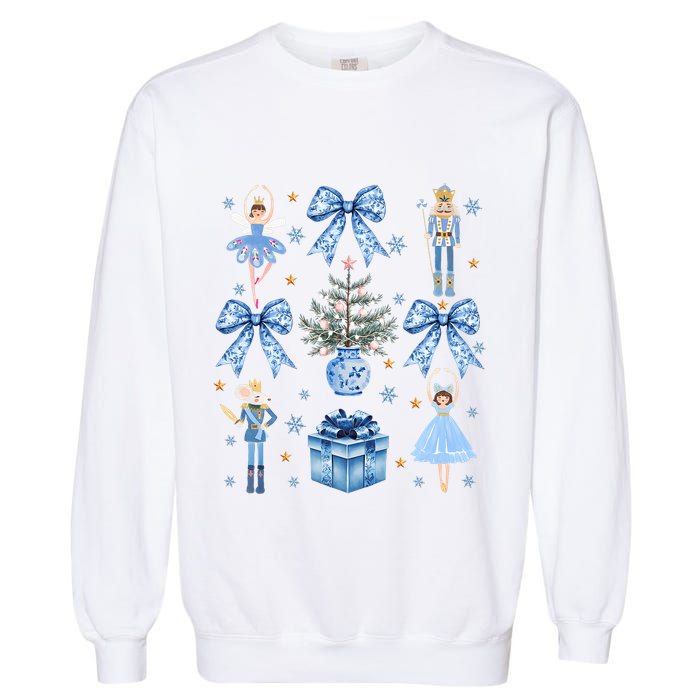 Coquette Blue Bow Nutcracker Xmas Merry Christmas Pajamas Garment-Dyed Sweatshirt