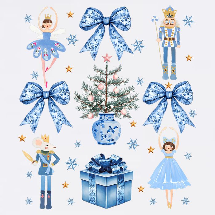Coquette Blue Bow Nutcracker Xmas Merry Christmas Pajamas Garment-Dyed Sweatshirt