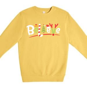 Christmas Believe Boys Girls Santa Hat Xmas Tree Antlers Gift Premium Crewneck Sweatshirt