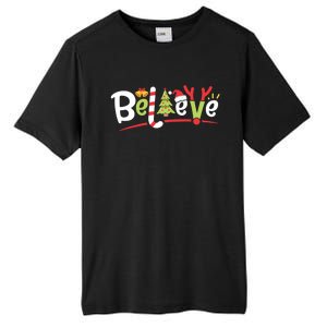 Christmas Believe Boys Girls Santa Hat Xmas Tree Antlers Gift Tall Fusion ChromaSoft Performance T-Shirt