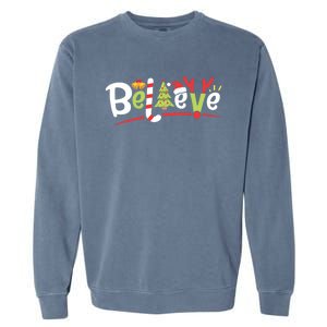 Christmas Believe Boys Girls Santa Hat Xmas Tree Antlers Gift Garment-Dyed Sweatshirt