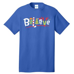 Christmas Believe Boys Girls Santa Hat Xmas Tree Antlers Gift Tall T-Shirt