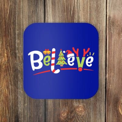 Christmas Believe Boys Girls Santa Hat Xmas Tree Antlers Gift Coaster