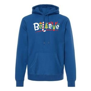 Christmas Believe Boys Girls Santa Hat Xmas Tree Antlers Gift Premium Hoodie