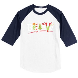 Christmas Believe Boys Girls Santa Hat Xmas Tree Antlers Gift Baseball Sleeve Shirt