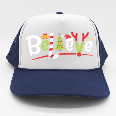 Christmas Believe Boys Girls Santa Hat Xmas Tree Antlers Gift Trucker Hat