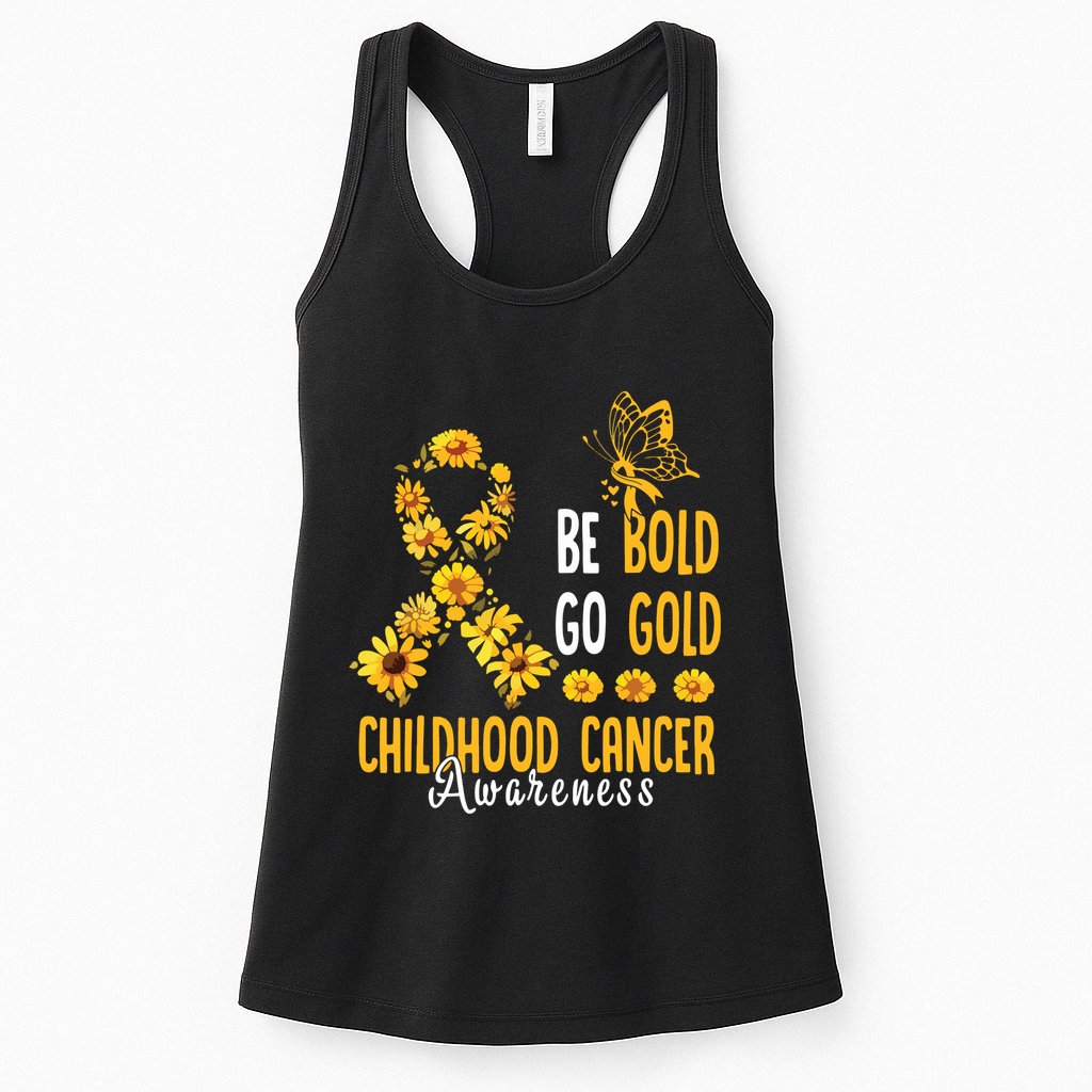Childhood Be Bold Go Gold Childhood Cancer Awareness Flower Womens Tank Top