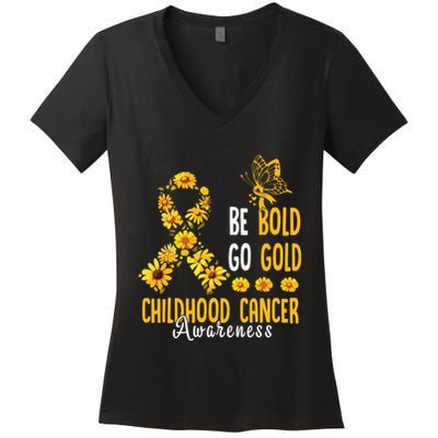 Childhood Be Bold Go Gold Childhood Cancer Awareness Flower Women's V-Neck T-Shirt