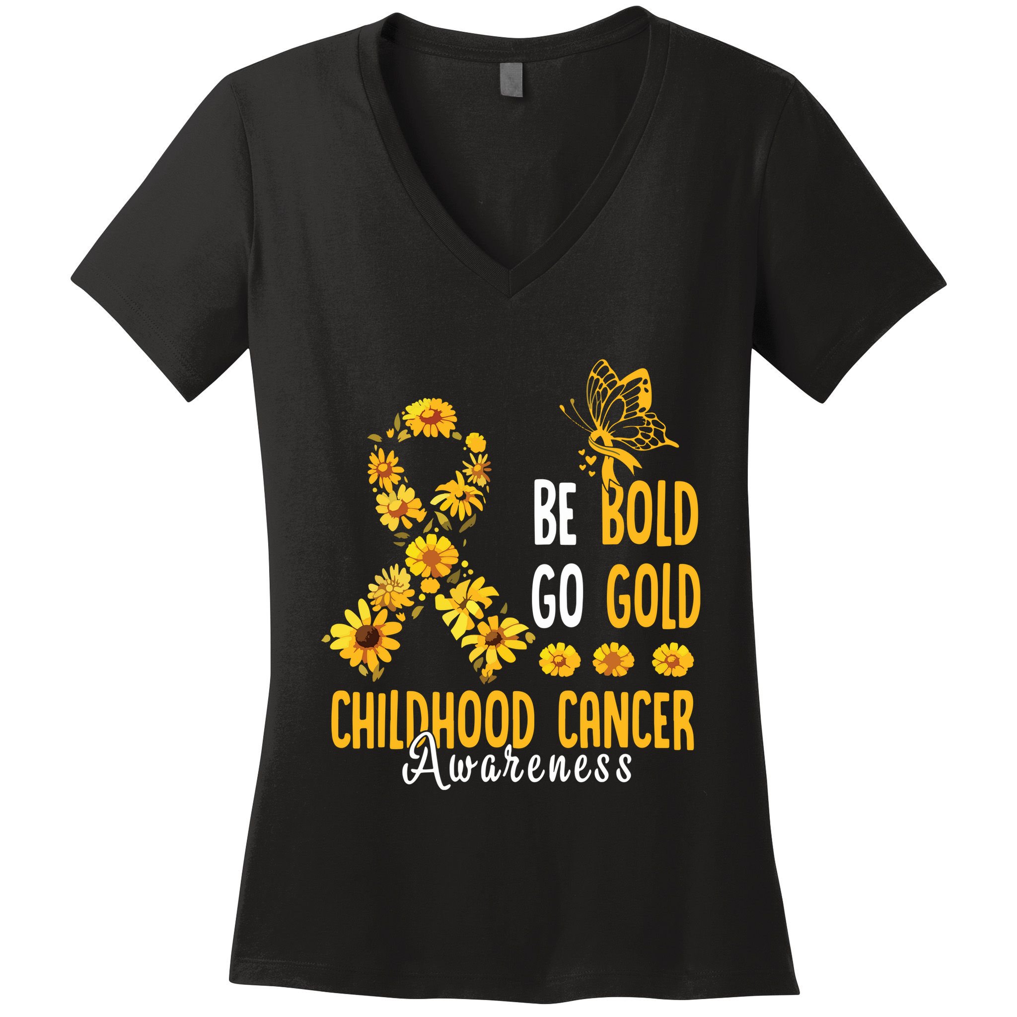 Childhood Be Bold Go Gold Childhood Cancer Awareness Flower Women's V-Neck T-Shirt