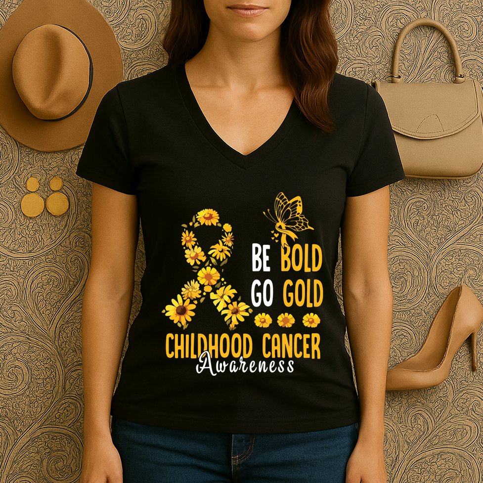 Childhood Be Bold Go Gold Childhood Cancer Awareness Flower Women's V-Neck T-Shirt