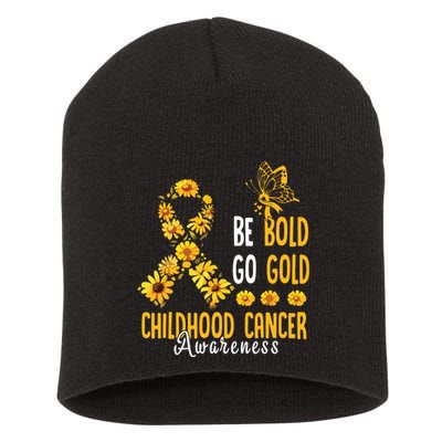 Childhood Be Bold Go Gold Childhood Cancer Awareness Flower Short Acrylic Beanie