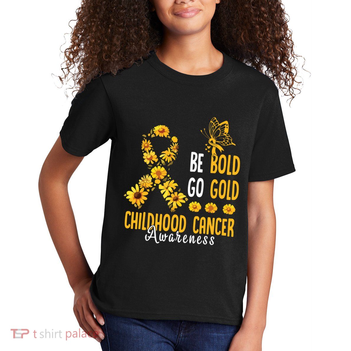 Childhood Be Bold Go Gold Childhood Cancer Awareness Flower Kids T-Shirt