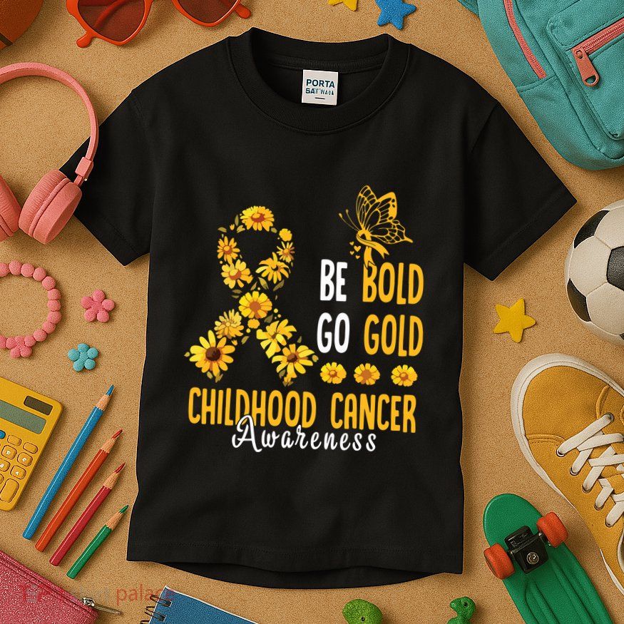 Childhood Be Bold Go Gold Childhood Cancer Awareness Flower Kids T-Shirt