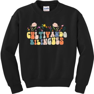 Cultivando Bilingues Best Spanish Teacher Dual Language Crew Kids Sweatshirt