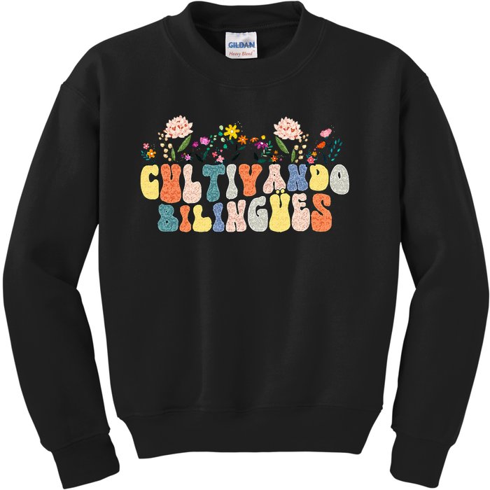 Cultivando Bilingues Best Spanish Teacher Dual Language Crew Kids Sweatshirt