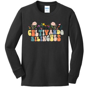 Cultivando Bilingues Best Spanish Teacher Dual Language Crew Kids Long Sleeve Shirt