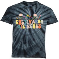 Cultivando Bilingues Best Spanish Teacher Dual Language Crew Kids Tie-Dye T-Shirt