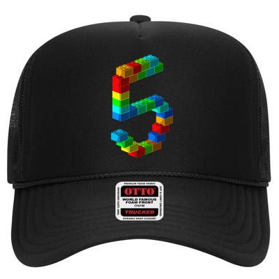 Cute Block Building 5th Birthday Gift 5 Years Old High Crown Mesh Back Trucker Hat