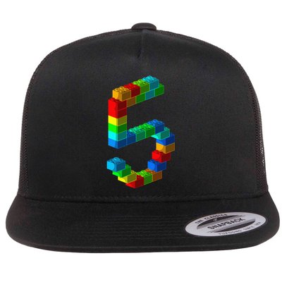 Cute Block Building 5th Birthday Gift 5 Years Old Flat Bill Trucker Hat