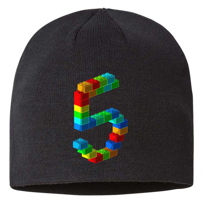 Cute Block Building 5th Birthday Gift 5 Years Old Sustainable Beanie