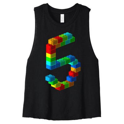 Cute Block Building 5th Birthday Gift 5 Years Old Women's Racerback Cropped Tank