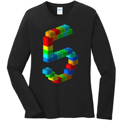 Cute Block Building 5th Birthday Gift 5 Years Old Ladies Long Sleeve Shirt