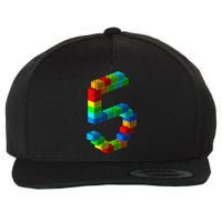 Cute Block Building 5th Birthday Gift 5 Years Old Wool Snapback Cap