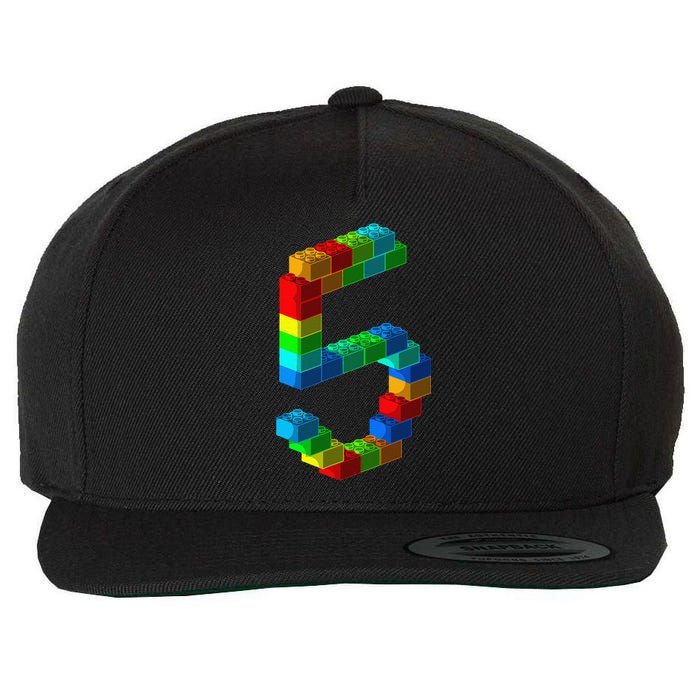 Cute Block Building 5th Birthday Gift 5 Years Old Wool Snapback Cap