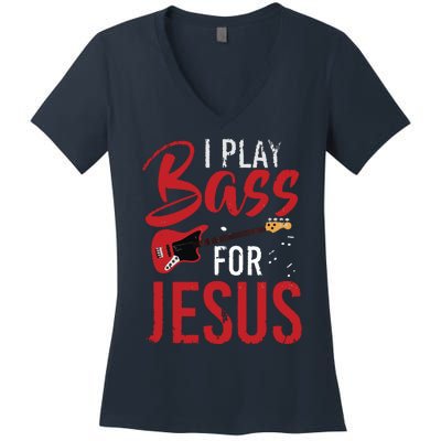 Christian Bassist Bass Player Jesus Bass Guitar Women's V-Neck T-Shirt