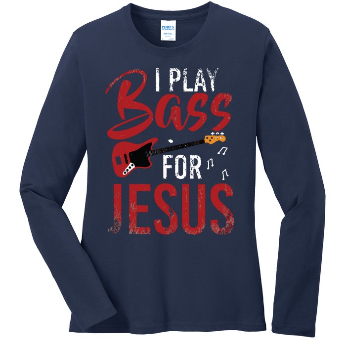 Christian Bassist Bass Player Jesus Bass Guitar Ladies Long Sleeve Shirt