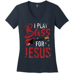 Christian Bassist Bass Player Jesus Bass Guitar Women's V-Neck T-Shirt