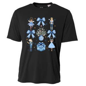 Coquette Blue Bow Nutcracker Xmas Merry Christmas Pajamas Cooling Performance Crew T-Shirt