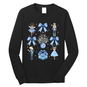 Coquette Blue Bow Nutcracker Xmas Merry Christmas Pajamas Long Sleeve Shirt