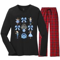 Coquette Blue Bow Nutcracker Xmas Merry Christmas Pajamas Women's Long Sleeve Flannel Pajama Set 