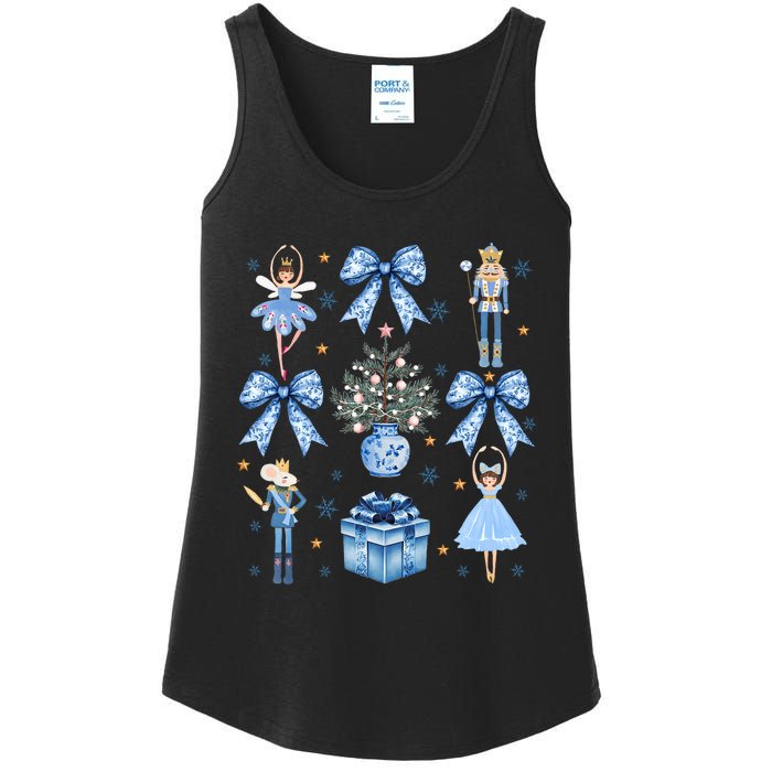 Coquette Blue Bow Nutcracker Xmas Merry Christmas Pajamas Ladies Essential Tank