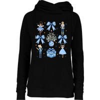 Coquette Blue Bow Nutcracker Xmas Merry Christmas Pajamas Womens Funnel Neck Pullover Hood