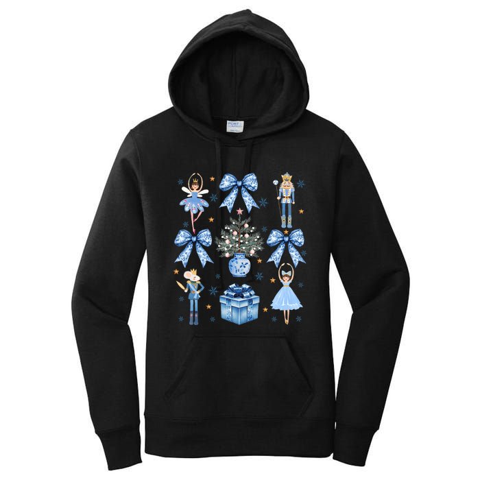 Coquette Blue Bow Nutcracker Xmas Merry Christmas Pajamas Women's Pullover Hoodie