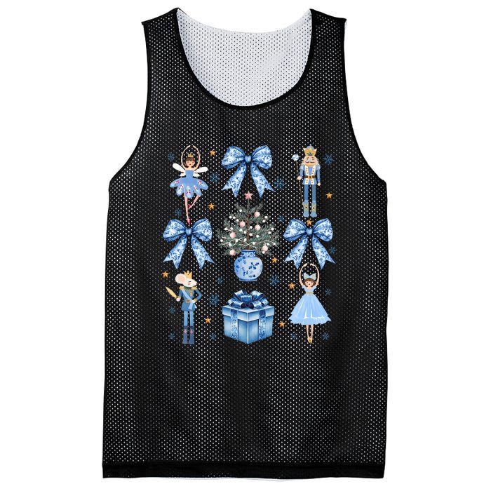 Coquette Blue Bow Nutcracker Xmas Merry Christmas Pajamas Mesh Reversible Basketball Jersey Tank