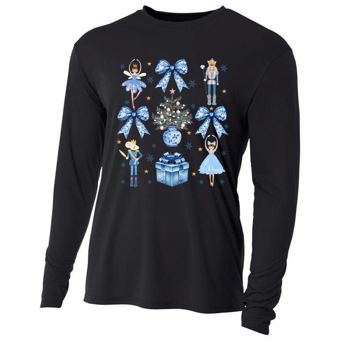 Coquette Blue Bow Nutcracker Xmas Merry Christmas Pajamas Cooling Performance Long Sleeve Crew