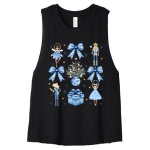 Coquette Blue Bow Nutcracker Xmas Merry Christmas Pajamas Women's Racerback Cropped Tank