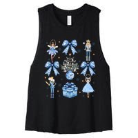 Coquette Blue Bow Nutcracker Xmas Merry Christmas Pajamas Women's Racerback Cropped Tank