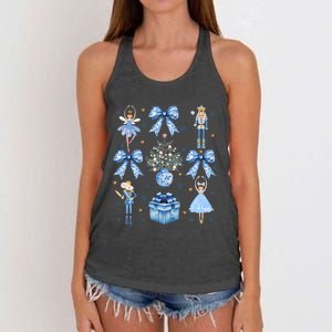 Coquette Blue Bow Nutcracker Xmas Merry Christmas Pajamas Women's Knotted Racerback Tank