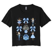 Coquette Blue Bow Nutcracker Xmas Merry Christmas Pajamas Women's Crop Top Tee