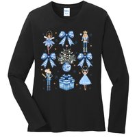 Coquette Blue Bow Nutcracker Xmas Merry Christmas Pajamas Ladies Long Sleeve Shirt