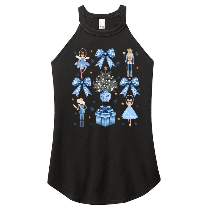 Coquette Blue Bow Nutcracker Xmas Merry Christmas Pajamas Women's Perfect Tri Rocker Tank