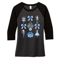 Coquette Blue Bow Nutcracker Xmas Merry Christmas Pajamas Women's Tri-Blend 3/4-Sleeve Raglan Shirt