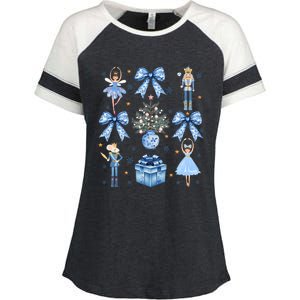 Coquette Blue Bow Nutcracker Xmas Merry Christmas Pajamas Enza Ladies Jersey Colorblock Tee