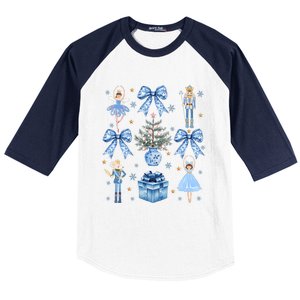 Coquette Blue Bow Nutcracker Xmas Merry Christmas Pajamas Baseball Sleeve Shirt