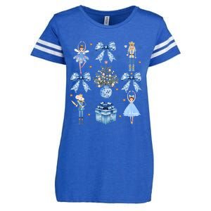 Coquette Blue Bow Nutcracker Xmas Merry Christmas Pajamas Enza Ladies Jersey Football T-Shirt